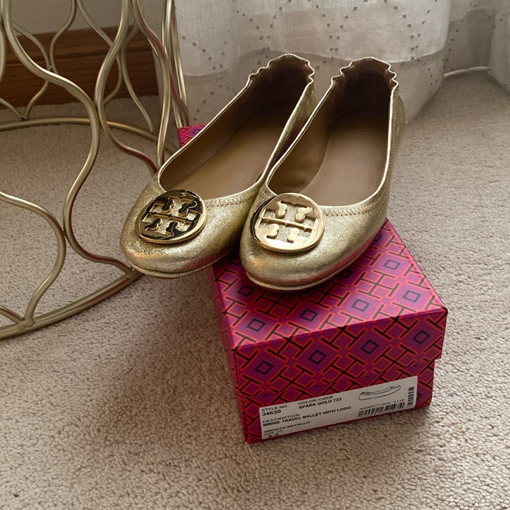 Tory Burch gold ballet flats